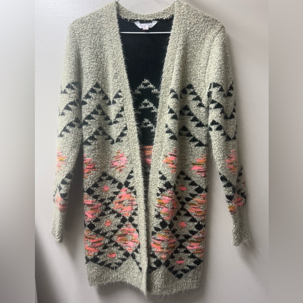 No Boundaries Juniors Open Front Cardigan Aztec Southwestern Design Sz Small 3/5